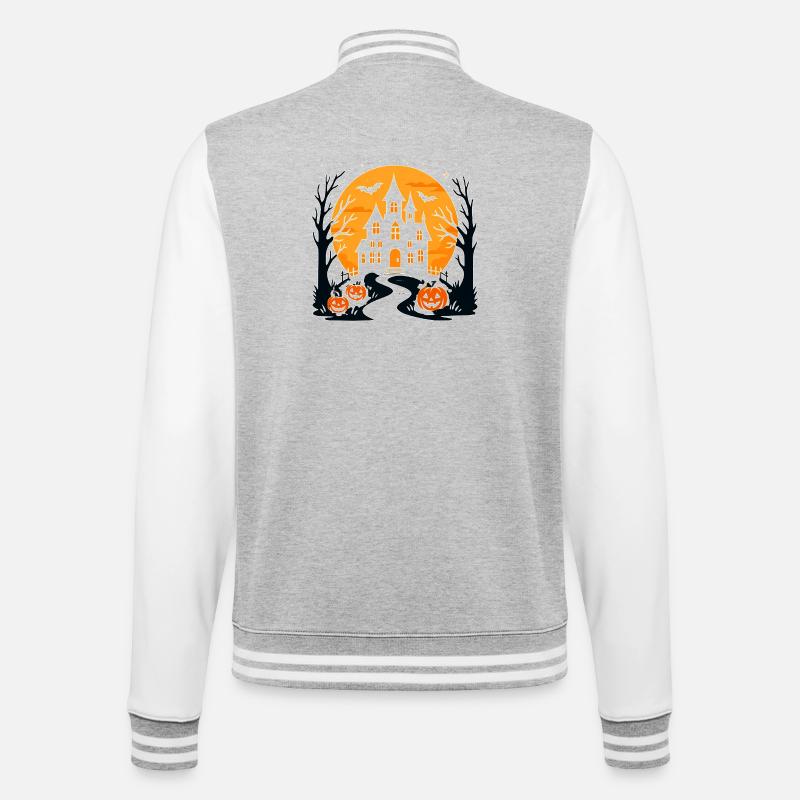 Château d'Halloween effrayant avec des citrouilles - Veste Teddy - gris chiné / blanc