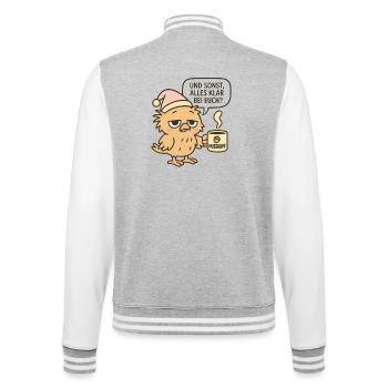 Humorous morning grouch bird - saying and coffee - College Sweat Jacket - heather grey/white - Back - Marisol (170cm)
