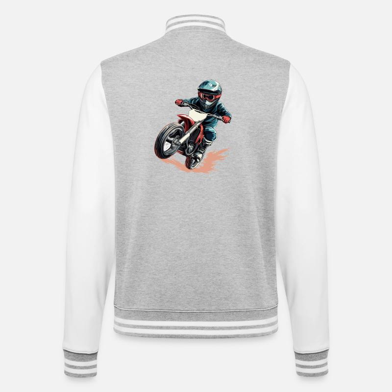 Dynamischer Motorradfahrer im Actionstil - College-Sweatjacke - Grau meliert/Weiß