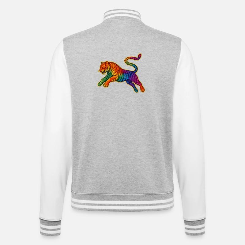 Rainbow Tiger Patch Design - College Sweat Jacket - heather grey/white