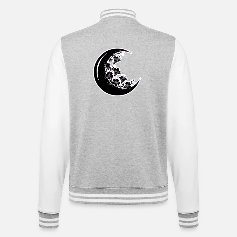 Blumen Mondphase Illustration - College-Sweatjacke - Grau meliert/Weiß