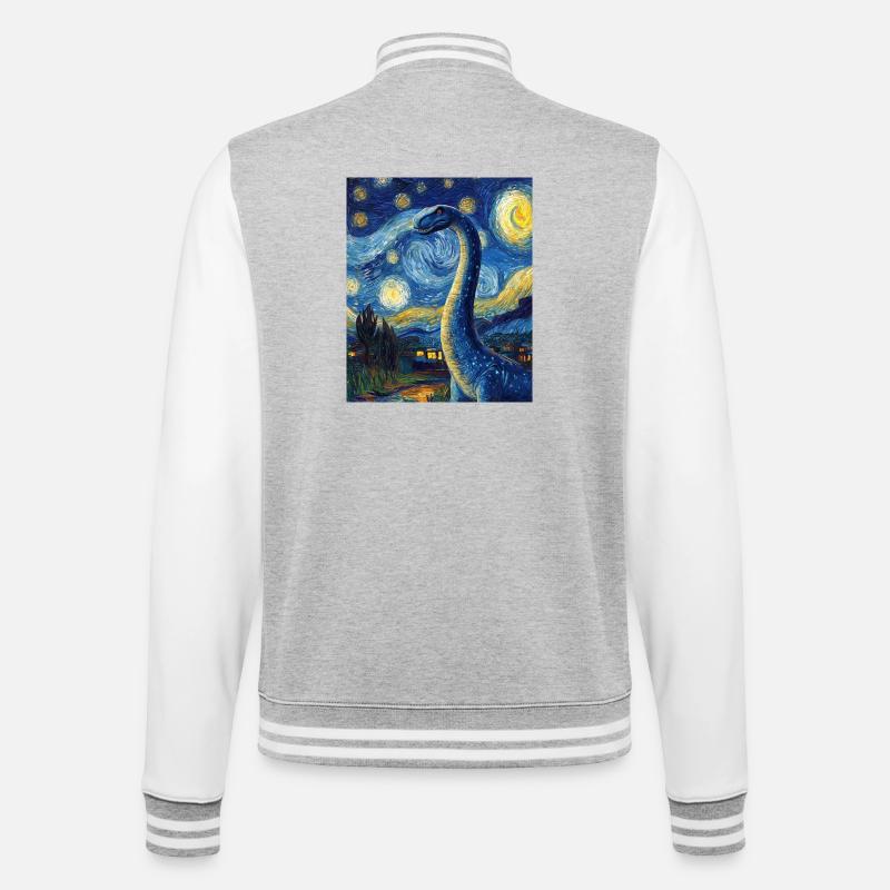 Brachiosaurus Dino Van Gogh Style Starry - College Sweat Jacket - heather grey/white