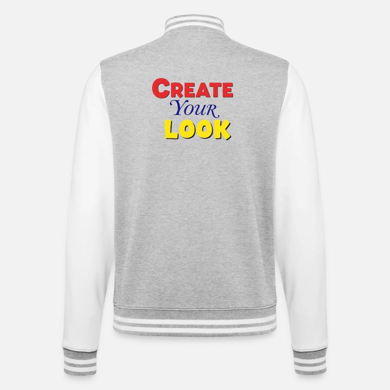 Lebendiges, farbenfrohes, kreatives Textdesign - College-Sweatjacke - Grau meliert/Weiß