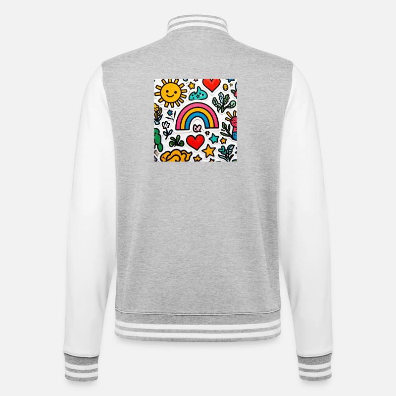 Fröhlicher Doodle-Regenbogen - College-Sweatjacke - Grau meliert/Weiß