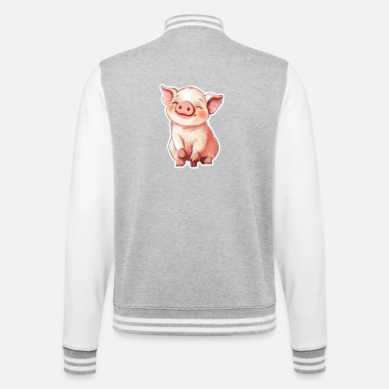 Schwein Ferkel - College-Sweatjacke - Grau meliert/Weiß