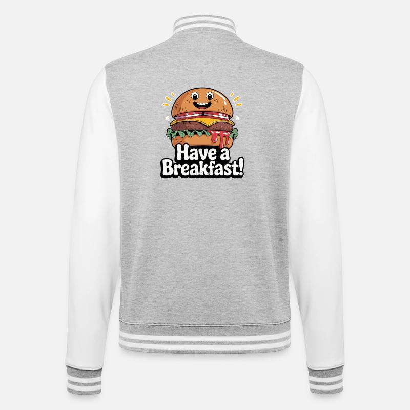 Whimsical Hamburger with Smile and Text - College Sweat Jacket - heather grey/white