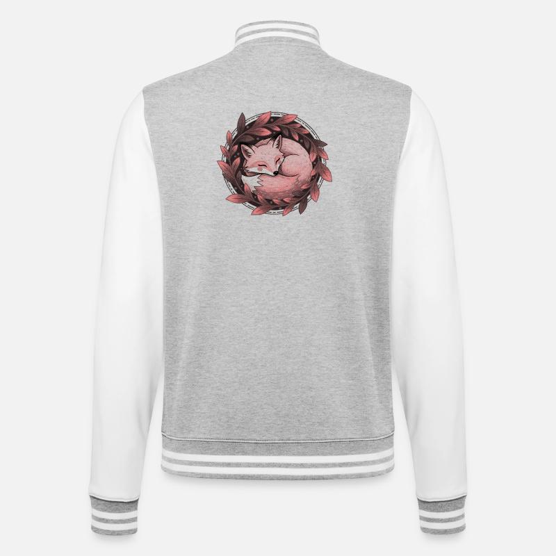 Red Fox Embraced by Autumn Leaves - College Sweat Jacket - heather grey/white