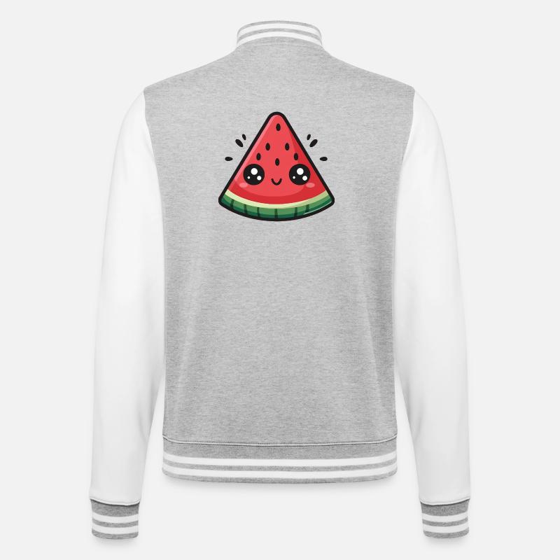 Tranche de pastèque kawaii - Veste Teddy - gris chiné / blanc