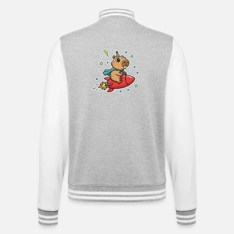 Capybara in Kinderrakete - College-Sweatjacke - Grau meliert/Weiß