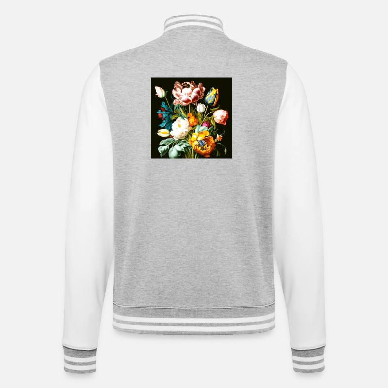 Composition florale texturée sur noir - Veste Teddy - gris chiné / blanc