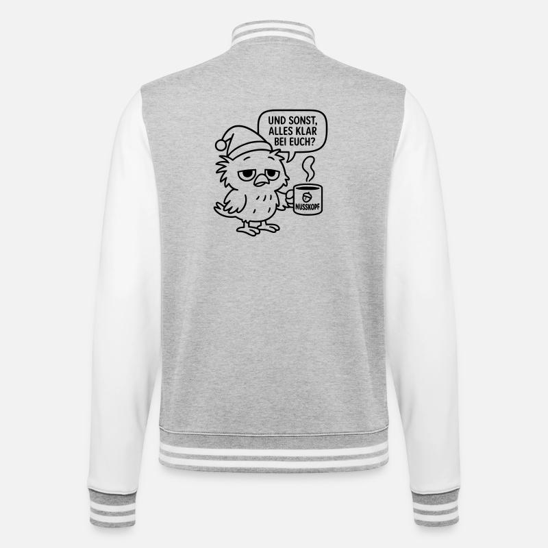 Morgenmuffel Vogel_mit_Kaffeetasse_und_Sprechblase - College-Sweatjacke - Grau meliert/Weiß
