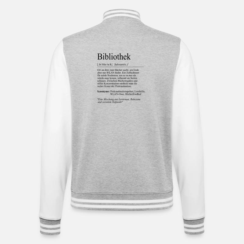 Unispruch "Bibliothek" Student Geschenk, Studenten - College-Sweatjacke - Grau meliert/Weiß
