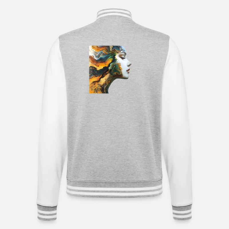 Farbenfrohe Gesichts-Kunst Illustration - College-Sweatjacke - Grau meliert/Weiß