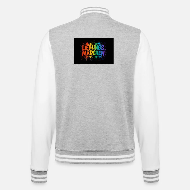 Lieblingsmädchen – Buntes Graffiti mit Farbspritze - College-Sweatjacke - Grau meliert/Weiß