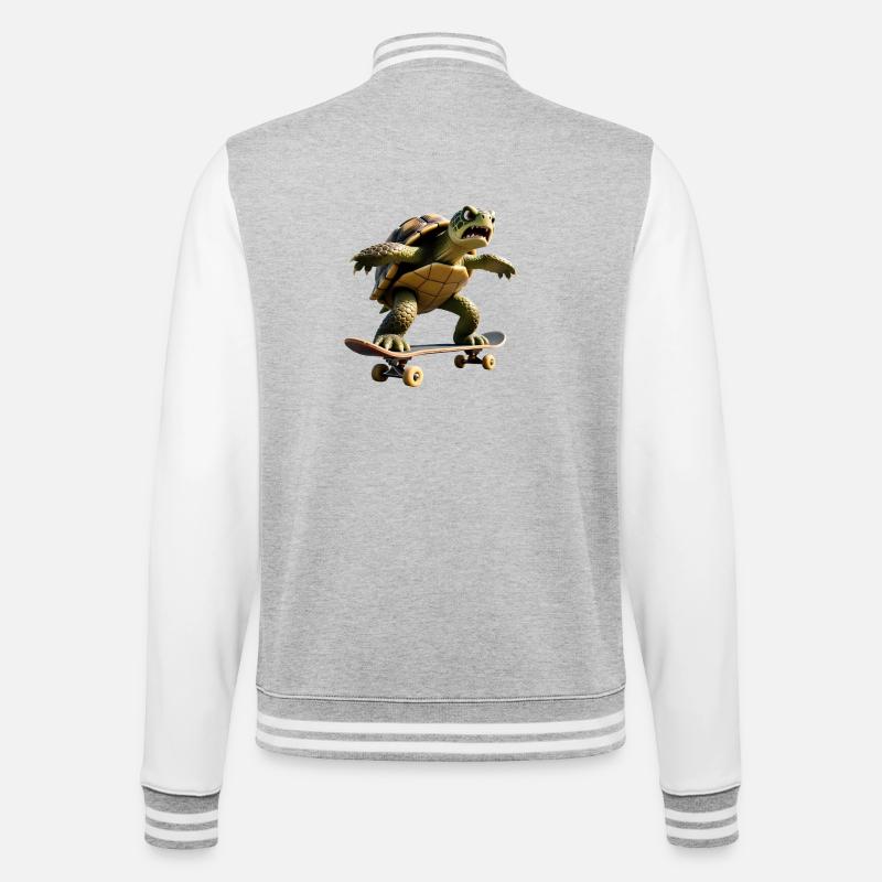 Aggro-Skater-Schildkröte – Hardcore Turtle - College-Sweatjacke - Grau meliert/Weiß