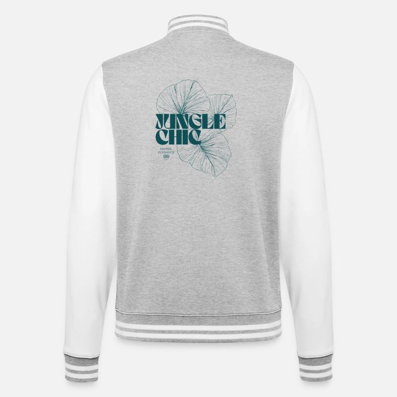 Botanical Jungle Monstera Leaf Pattern Design - College Sweat Jacket - heather grey/white