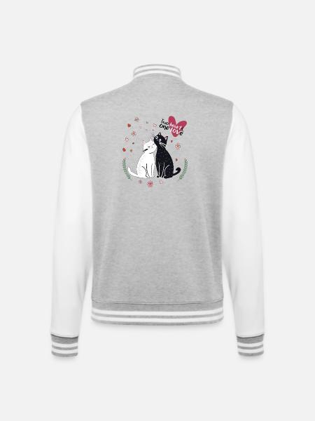 Verspielte Katzen mit Herzen - College-Sweatjacke - Grau meliert/Weiß