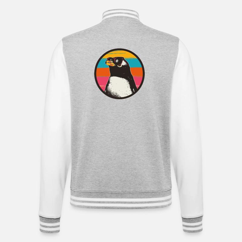 Pingouin avec coucher de soleil rétro - Veste Teddy - gris chiné / blanc