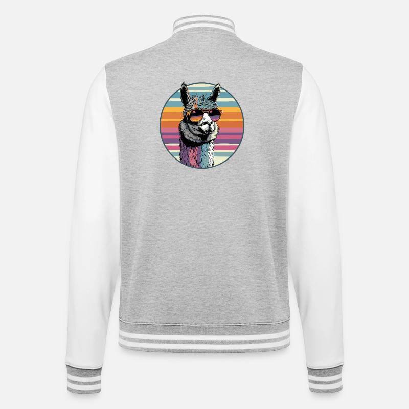Llama with retro style sunglasses - College Sweat Jacket - heather grey/white