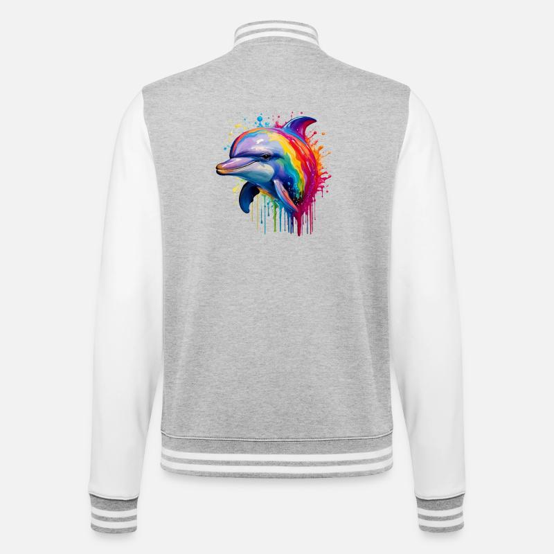 Bunter Delfin Kunstdruck - College-Sweatjacke - Grau meliert/Weiß