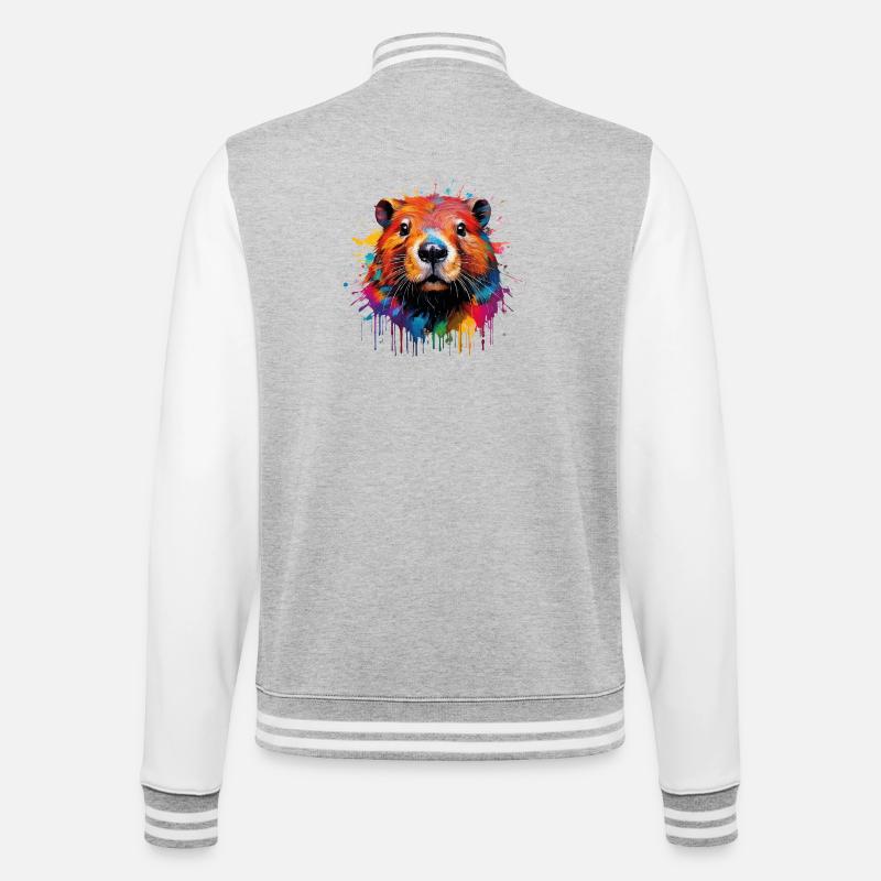 Bunter Biber Wasserfarbendesign - College-Sweatjacke - Grau meliert/Weiß