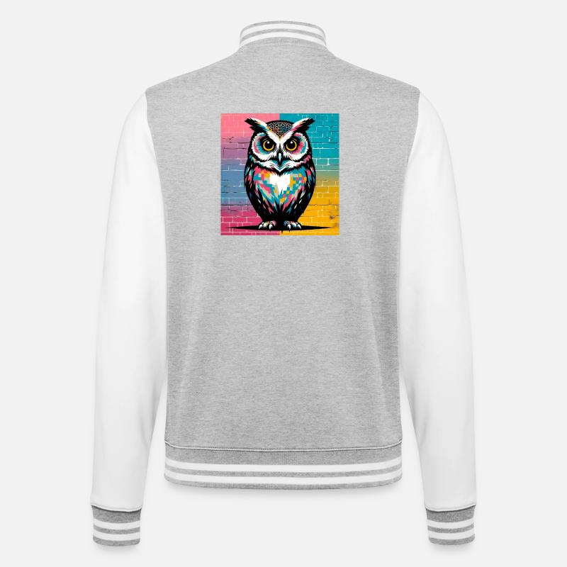 Eule - College-Sweatjacke - Grau meliert/Weiß