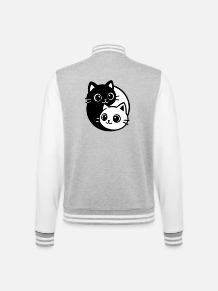 Ying Yang Cat Portrait - College Sweat Jacket - heather grey/white