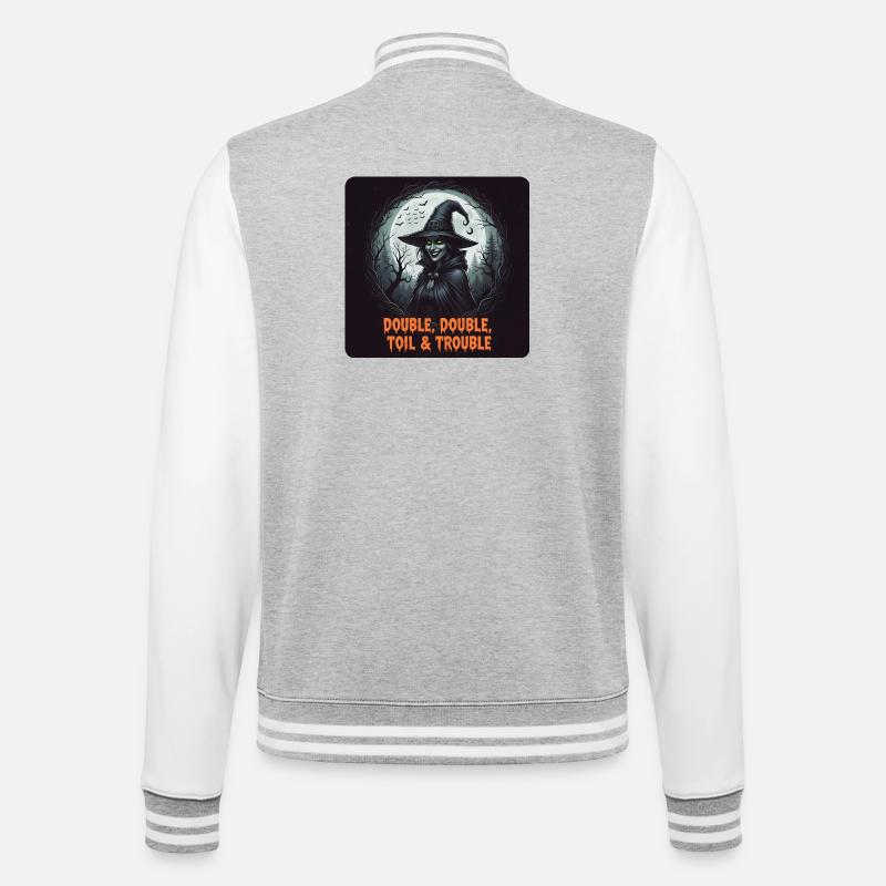 Halloween t-shirt Witch and trouble ahead - College Sweat Jacket - heather grey/white