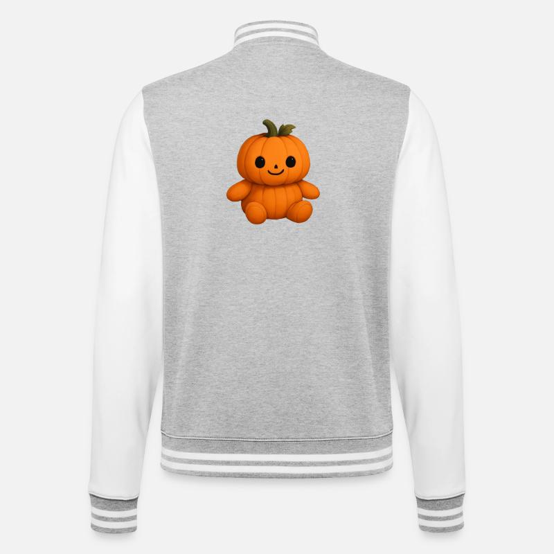 Cute pumpkin teddy bear friendly face - College Sweat Jacket - heather grey/white