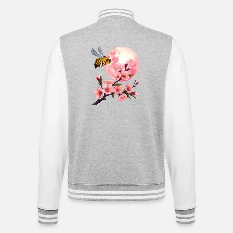 Lune et cerisier en fleurs - Veste Teddy - gris chiné / blanc