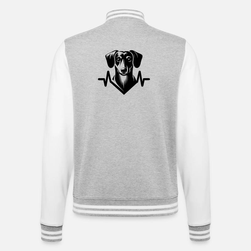 Dackel Herzschlag - College-Sweatjacke - Grau meliert/Weiß