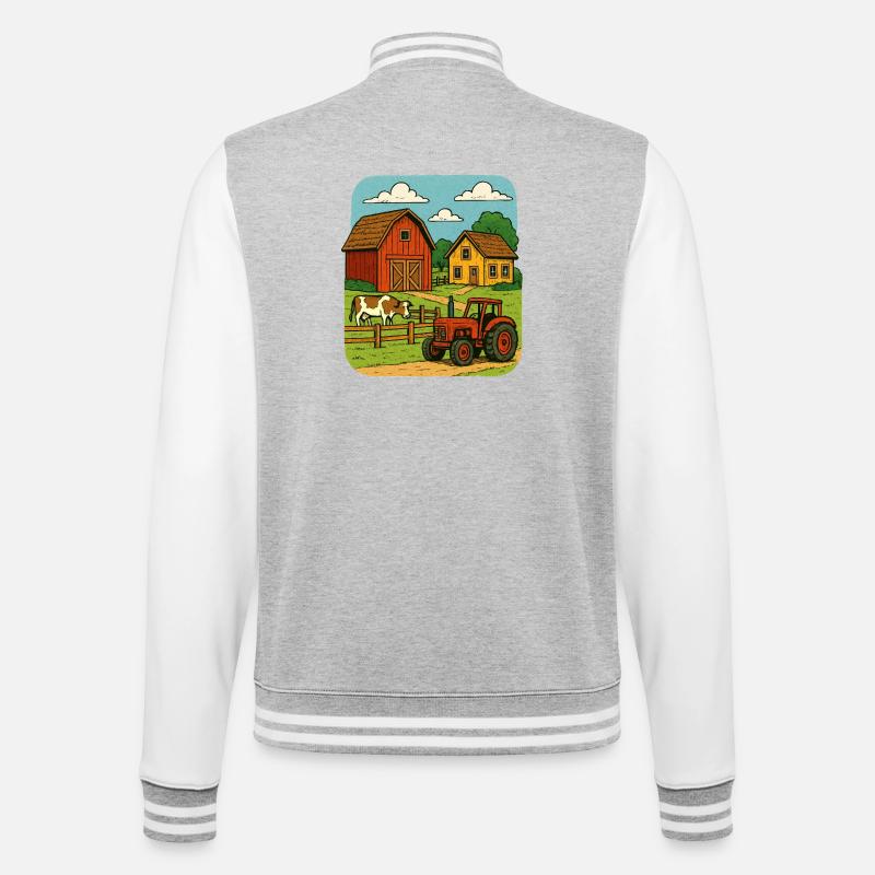 Ländliche Farm mit rotem Traktor - College-Sweatjacke - Grau meliert/Weiß