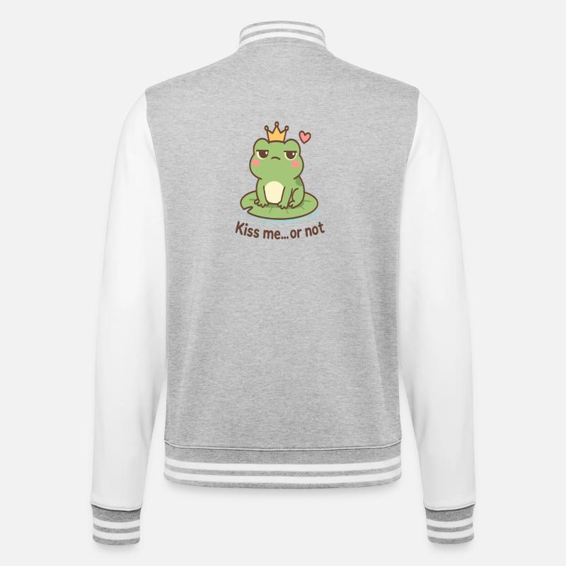 Kussfrosch König – Küss mich oder nicht - College-Sweatjacke - Grau meliert/Weiß