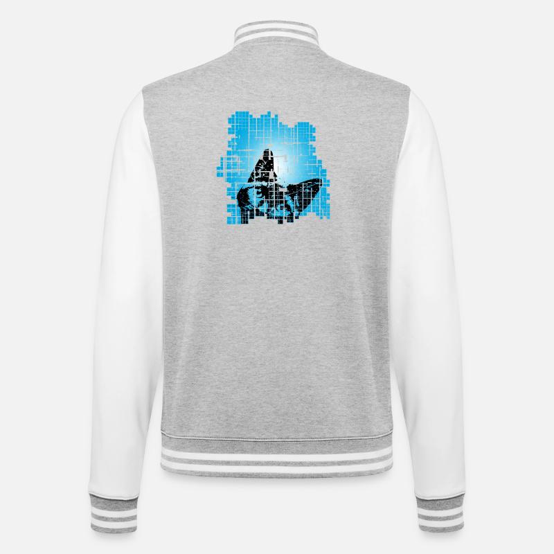 Chat en Pixel Grid Bleu - Veste Teddy - gris chiné / blanc