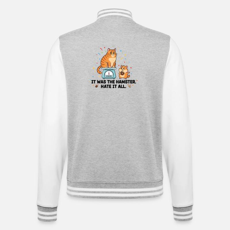 Es war der Hamster - College-Sweatjacke - Grau meliert/Weiß