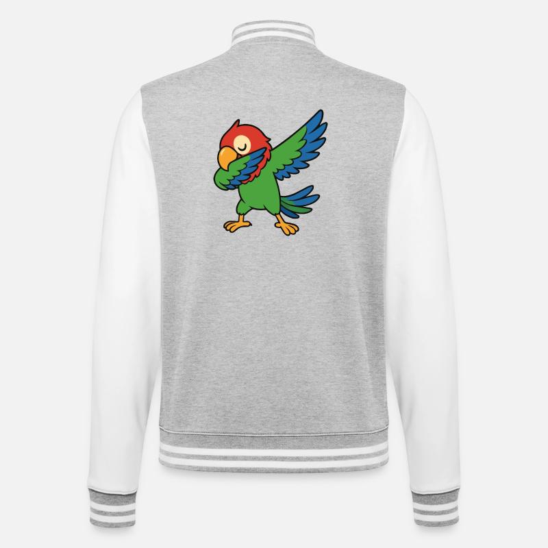 Papagei Dabbing Comic - College-Sweatjacke - Grau meliert/Weiß