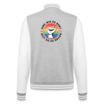 ARE WE TOO COLOURFUL - ARE YOU TOO BROWN - AGAINST THE RIGHT - College Sweat Jacket - heather grey/white - Back - Marisol (170cm)
