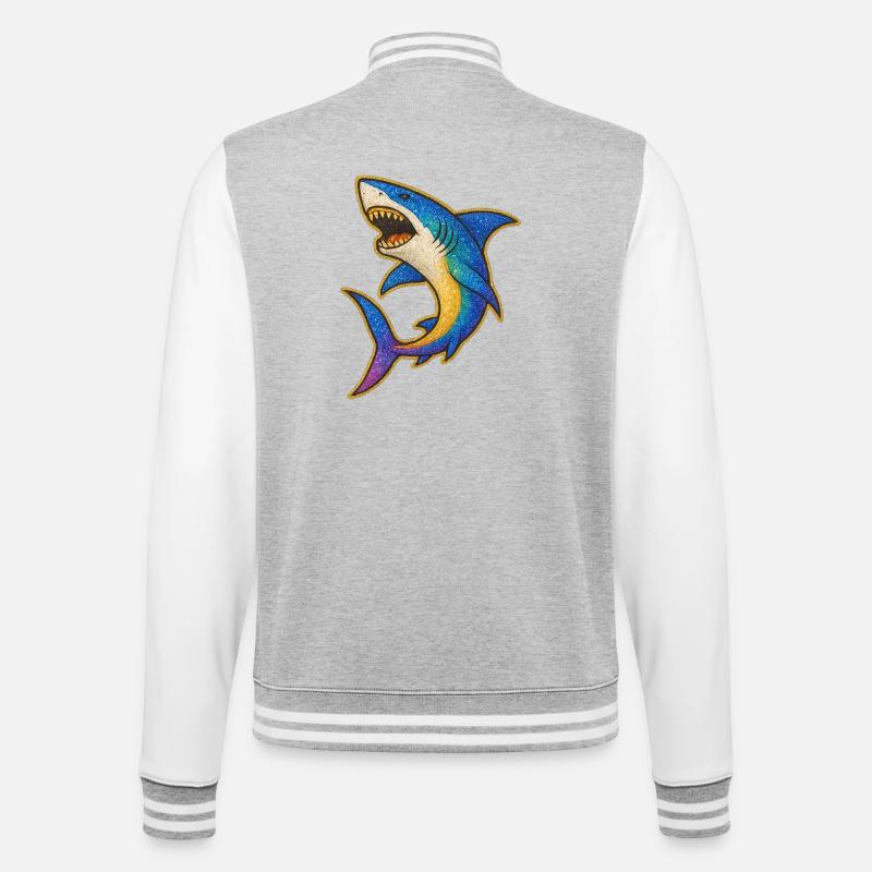 Shark | Rainbow Shark Patch Art - College Sweat Jacket - heather grey/white