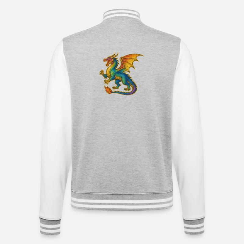 Regenbogen Glitzerdrache - College-Sweatjacke - Grau meliert/Weiß