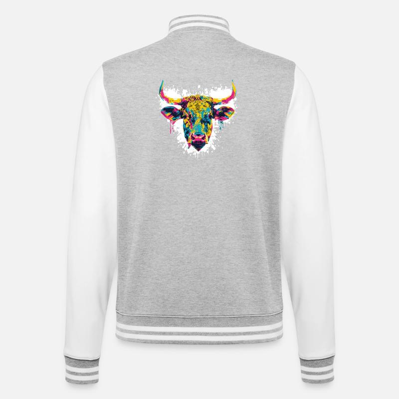 Kuhkopf Rind Farbklecks - College-Sweatjacke - Grau meliert/Weiß