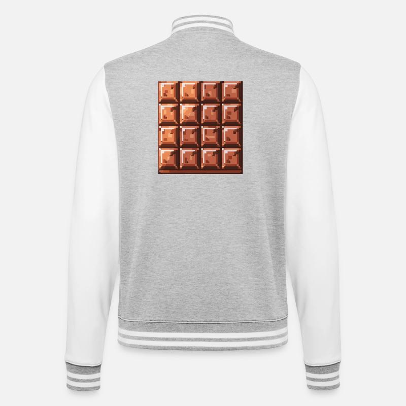 Pixel Chocolate Square Pattern - College Sweat Jacket - heather grey/white