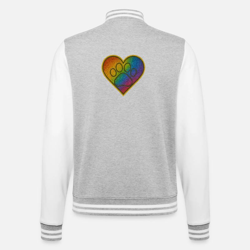 Regenbogen Herzenspfote Glitzer - College-Sweatjacke - Grau meliert/Weiß