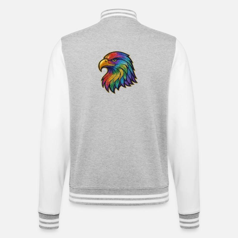 Rainbow Eagle Head Patch - College Sweat Jacket - heather grey/white