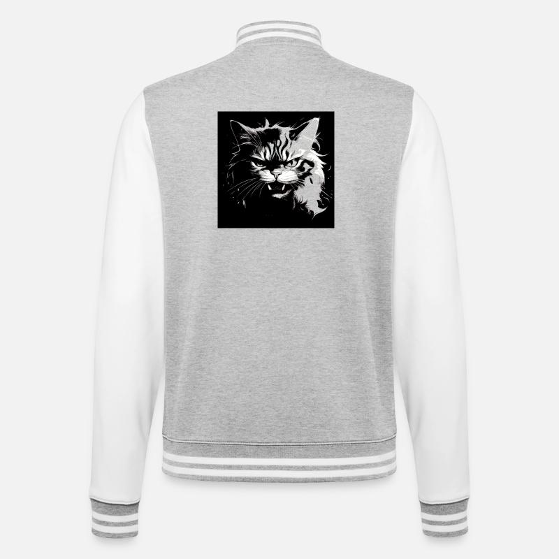 Wütende Katze - College-Sweatjacke - Grau meliert/Weiß