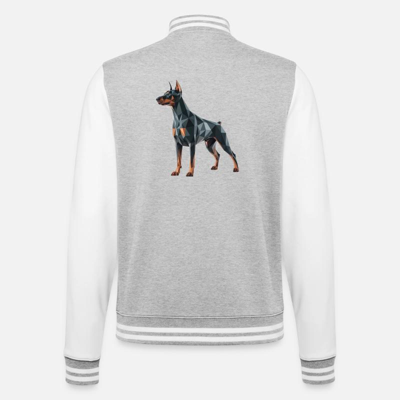 Doberman - Cool Low Poly  Logo - Veste Teddy - gris chiné / blanc