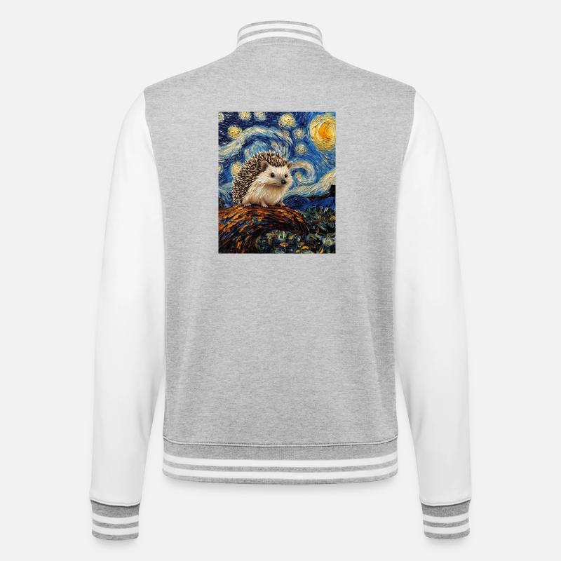 Igel Van Gogh Style Starry Night - College-Sweatjacke - Grau meliert/Weiß