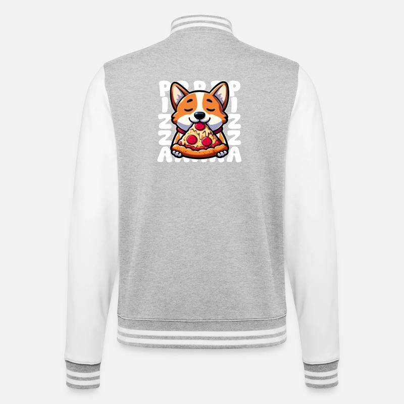 Corgi Pizza Delight - College Sweat Jacket - heather grey/white