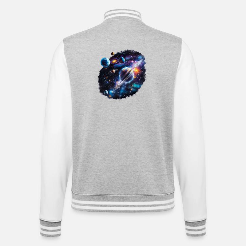 Galactic Planetary System Pattern - College Sweat Jacket - heather grey/white