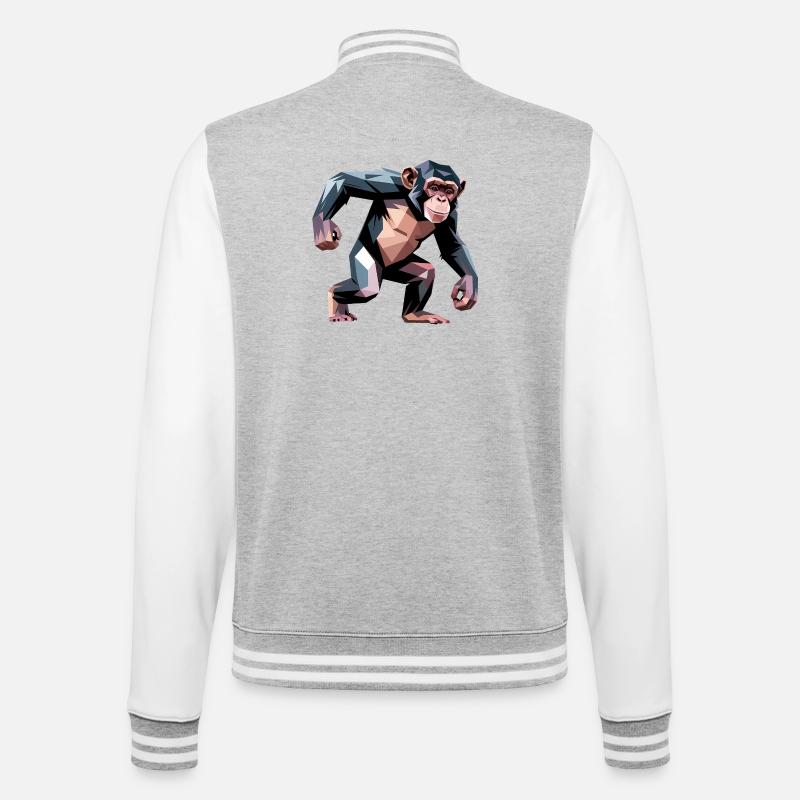 Monkey - Cool Low Poly Logo - Veste Teddy - gris chiné / blanc