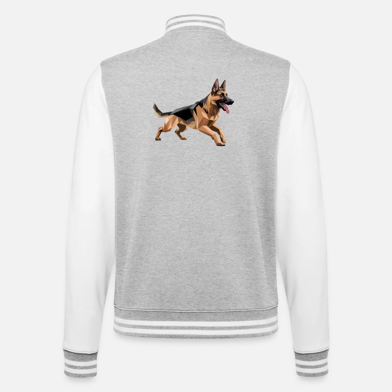 German Shepherd - Cool Low Poly Logo - College Sweat Jacket - heather grey/white